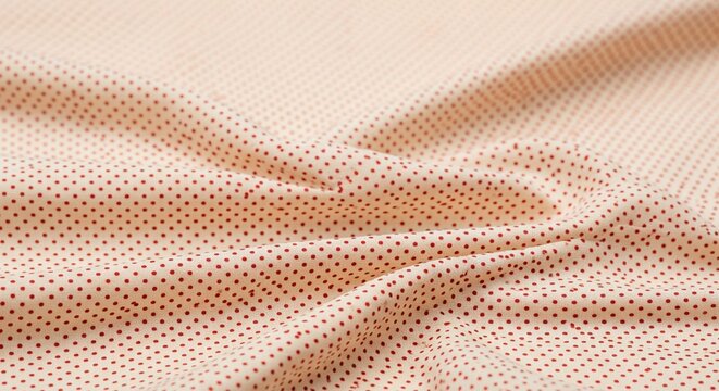 Cream colored fabric background with tiny red dots in soft folds