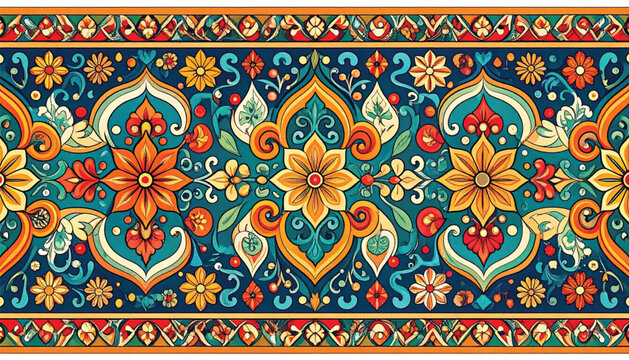 Colorful floral pattern design element.