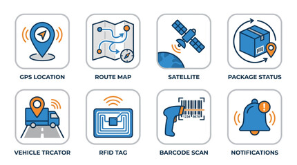 Fototapeta premium Vector illustration of tracking technology icons for logistics and transportation systems