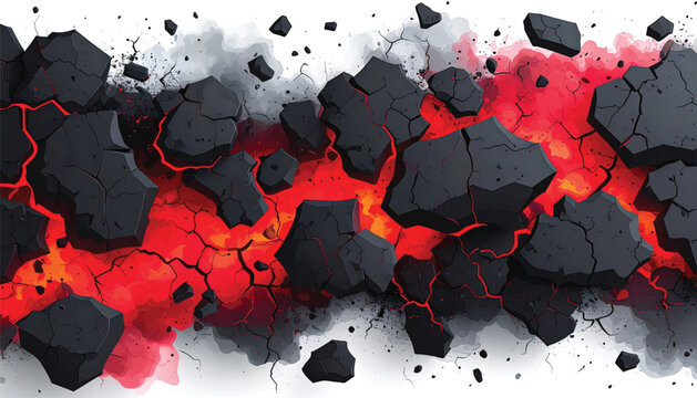 Molten lava rocks on fire.