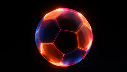 Naklejka premium a soccer ball, brightly lit with a spectrum of neon colors