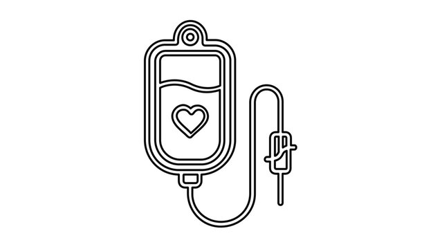 Clean flat vector line icon of a blood bag for transfusion, useful in donor campaigns, hospital dashboards, laboratory materials, and care guides.