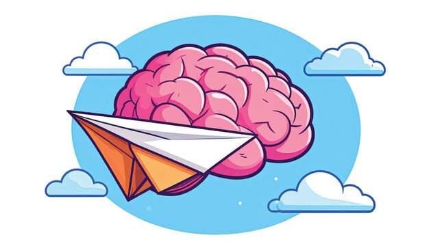 Brain with paper airplane flying out.
