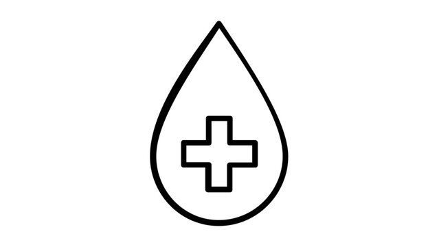 Clean flat vector line icon of a simple blood donation drop, suited for hospital wayfinding, transfusion services, emergency aid, and wellness materials.