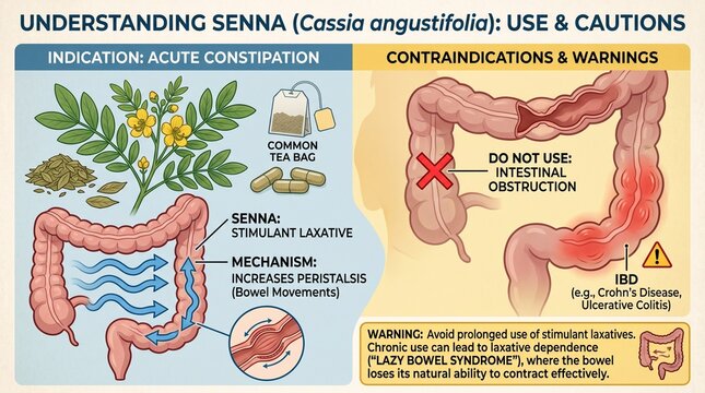 Infographic about understanding senna use and cautions for acute constipation