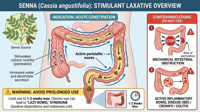 Senna stimulant laxative overview for acute constipation treatment