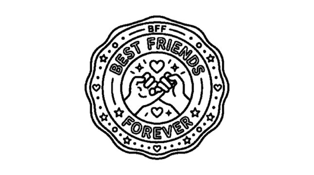 best friends forever badge icon, outline vector, white background

