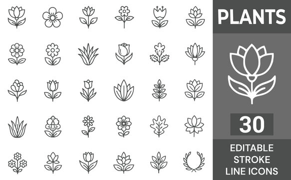 Plants icon set. Editable line icons. Vector illustration.
