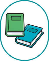 Fototapeta premium Two Cartoon books for education, reading and learning symbols in circle