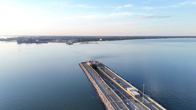 Aerial View of Monitor-Merrimac Memorial Bridge-Tunnel in Virginia