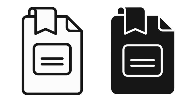 Minimalist outline and solid file document icons with bookmark ribbon