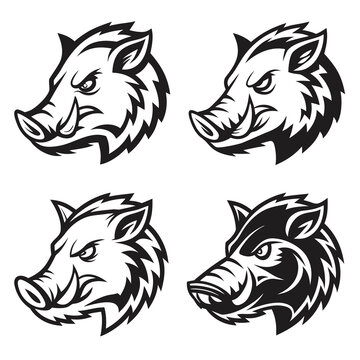 Vector illustration set of wild boar head icons, vector illustration