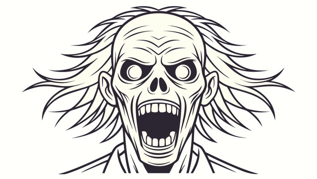 Vector illustration scary screaming skull with wild hair, horror illustration, gothic style vector graphic for tshirt design or tattoo