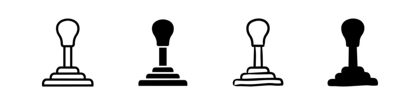 Set of manual car gear shifter icons in four different styles, including outline, solid, and hand-drawn designs. Ideal for automotive apps, driving school materials, and UI design.