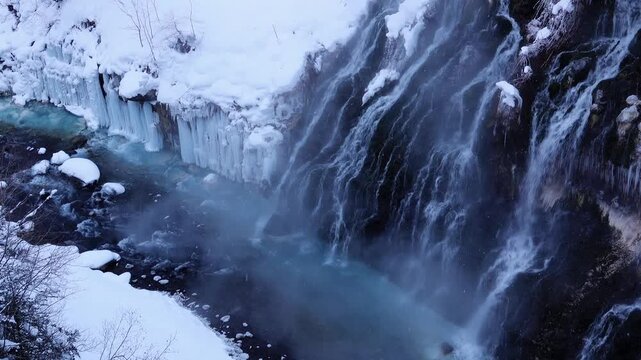 白ひげの滝と氷瀑と美瑛川