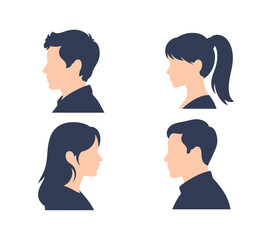 Fototapeta premium Set Of Male And Female Side Profile Avatar Silhouettes Featuring Clean User Portrait Icons In Vector Style.