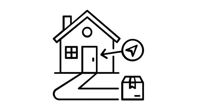 Clean flat vector line icon showing a parcel route with tracking points, ideal for delivery notifications, shipping portals, and last mile logistics.