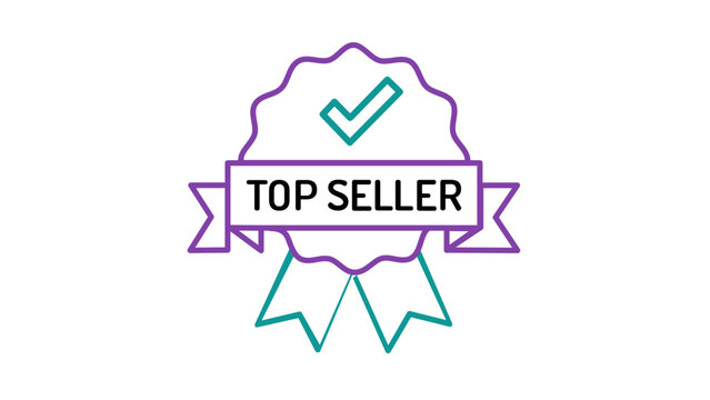 Clean flat vector line icon featuring a best seller award ribbon for showcasing popular items in catalogs and promotional banners.