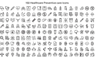 Fototapeta premium Healthcare Preventive Care Icons Set