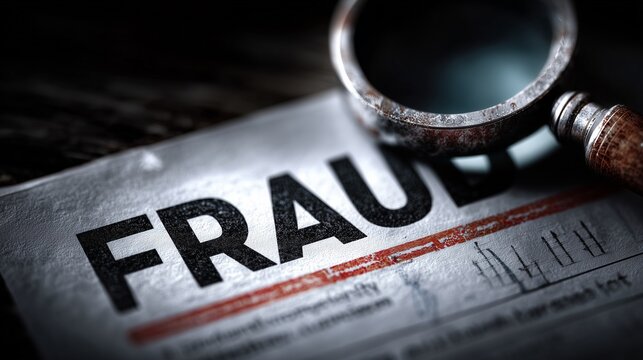 Magnifying Glass on Fraud Document for Investigative Research, Corporate Crime Detection, Financial Audit, and Risk Management