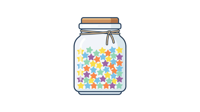 A glass jar filled with colorful paper stars and a cork stopper.