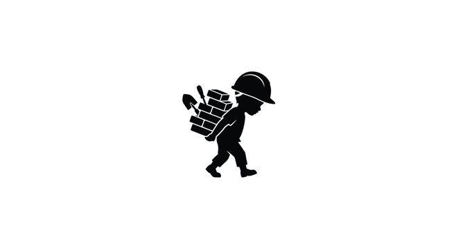 Construction worker silhouette carrying bricks on a white background