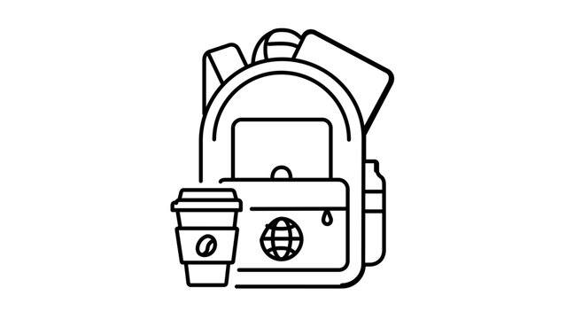 Minimal clean flat vector line icon of a travel backpack for digital nomads, perfect for itinerary apps and remote work resources.