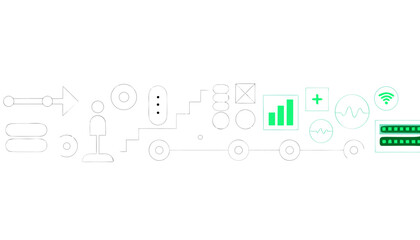 Obraz premium Abstract technology and data communication business icons line set with business