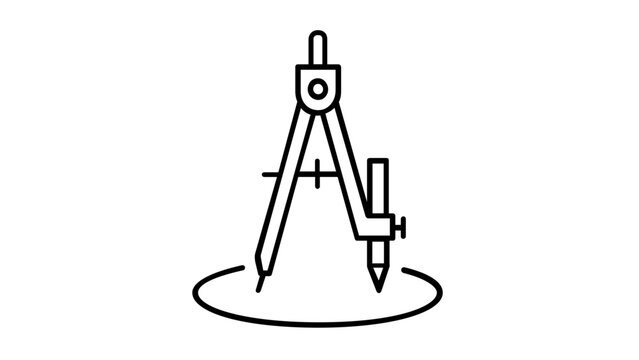Clean flat vector line icon of a drafting compass for precise circles, suitable for CAD software, lesson slides, studio signs, and craft projects.