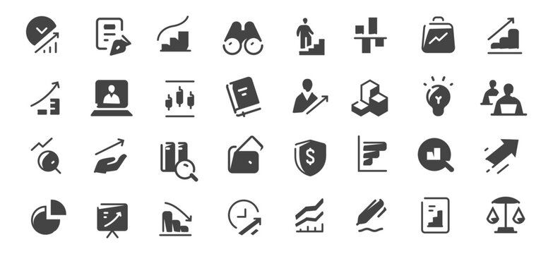Business growth and financial analytics icons set vector illustration