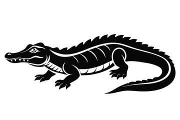 Fototapeta premium Black and white alligator illustration showing the reptile in profile on white background
