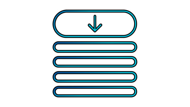 This clean flat vector line icon depicts a compact menu list with a down caret, ideal for responsive apps, admin screens, and navigation controls.