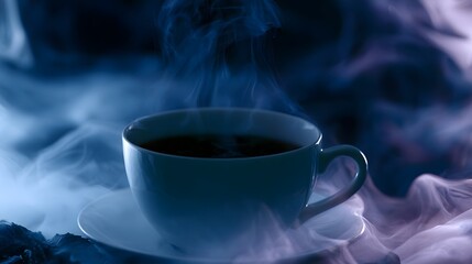 Fototapeta premium A glowing futuristic herbal tea cup with dynamic foam and abstract waves creates a dramatic and ethereal mood
