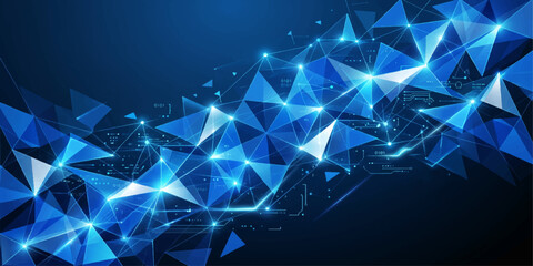Abstract Blue Space Background with Glowing Stars and Digital Energy Wave Light Design © YEASMIN