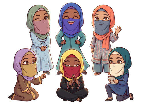 Diverse group of women wearing hijabs and face masks