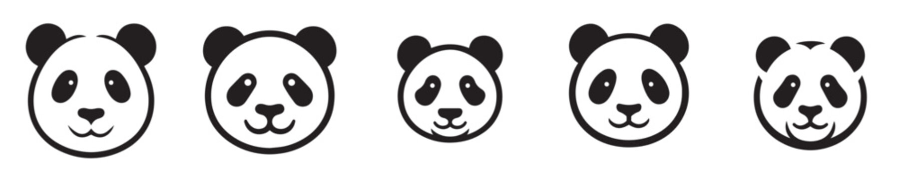 Vector collection of panda head silhouettes