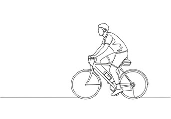 Fototapeta premium Continuous line drawing of a man riding a bicycle