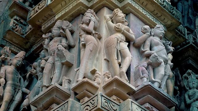 Ancient Khajuraho Temple Carvings and Medieval Chandela Architecture in India
