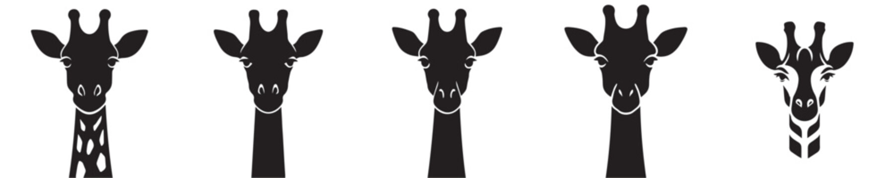 Set of giraffe head silhouettes vector