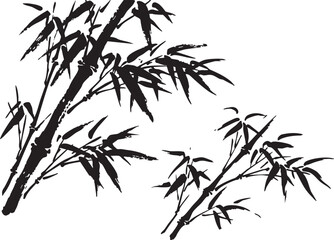 Fototapeta premium Black bamboo vector illustration with leaves and stems on white background for design and graphic elements