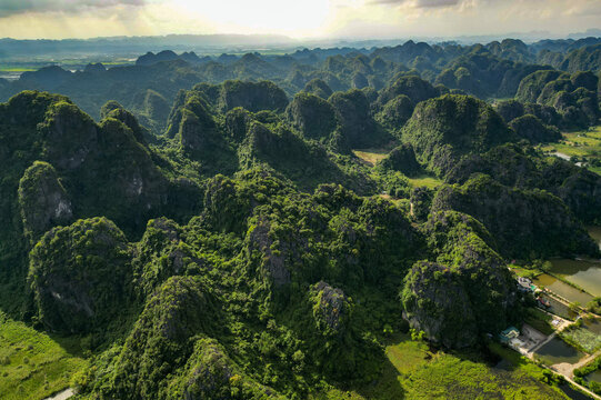 Standard 3x2 aerial of Ninh Binh karst mountains for fine art photography prints and gallery exhibitions.