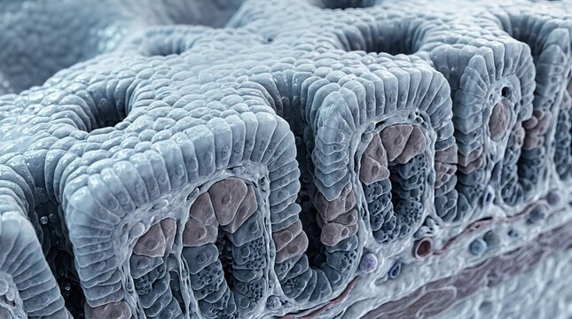 Microscopic View of Human Intestinal Epithelial Cells