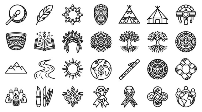 International Day of the World's Indigenous Peoples vector icon set