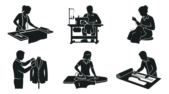 Female tailor working at a table, sewing or crafting with thread and spool