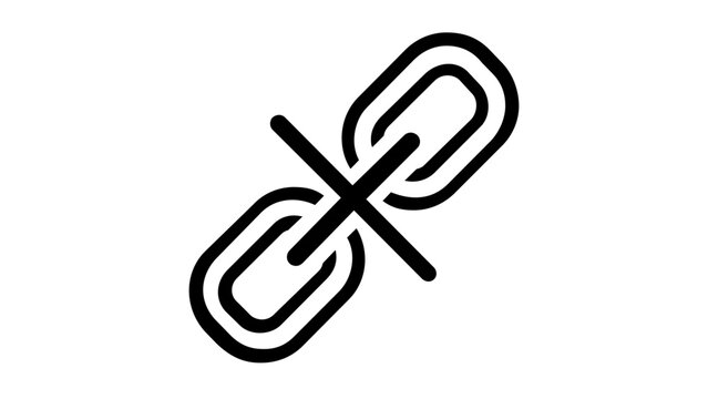 A clean flat vector line icon of a snapped chain conveys unlinked connections, restriction removal, or release for security and workflow layouts.