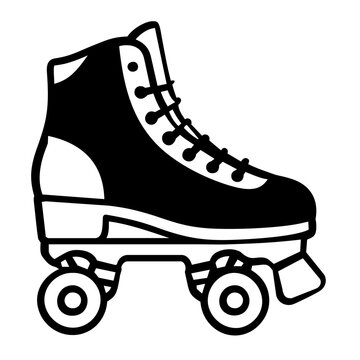 Clean flat vector line icon of a classic roller skate, ideal for rink signage, derby event graphics, fitness apps, and playful recreation designs.