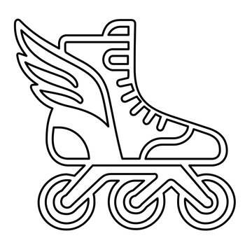 Clean flat vector line icon of a nostalgic roller skate, useful for disco skating posters, leisure apps, sports schedules, and playful stickers.