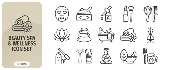 Fototapeta premium Beauty spa and wellness icon set, thin line style, vector illustration