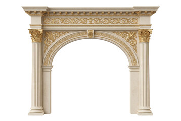 Elegant White Marble Arch with Intricate Gold Ornamentation and Corinthian Columns © Masnoon