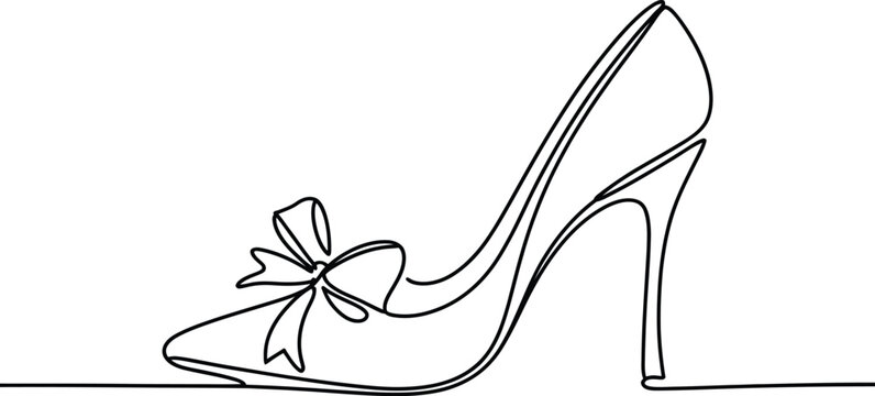 Continuous line drawing of a stylish high heel shoe with a decorative bow stiletto footwear minimalist illustration accessory clothing minimalism continuous footprint silhouette decoration